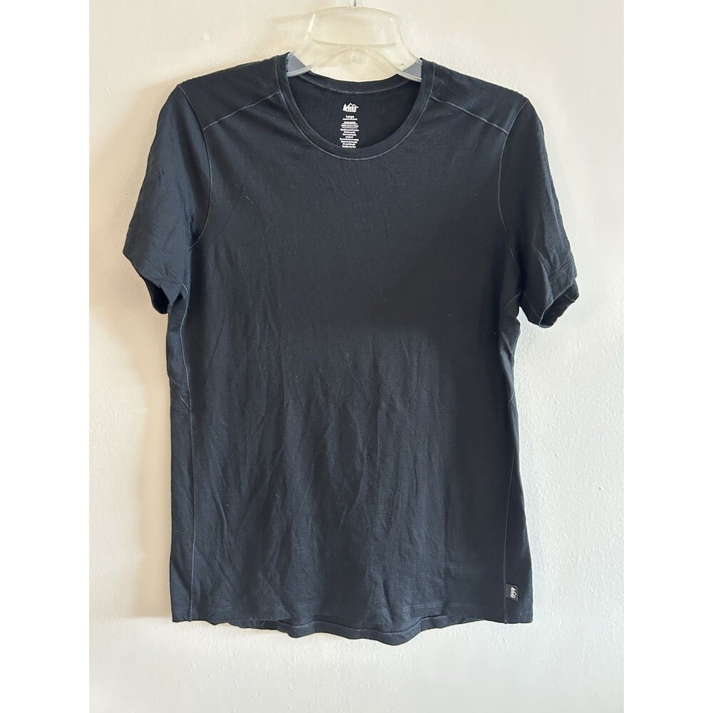 REI Co-op Women’s Base Layer Crew Top Short Sleeve Black Size L Merino Wool